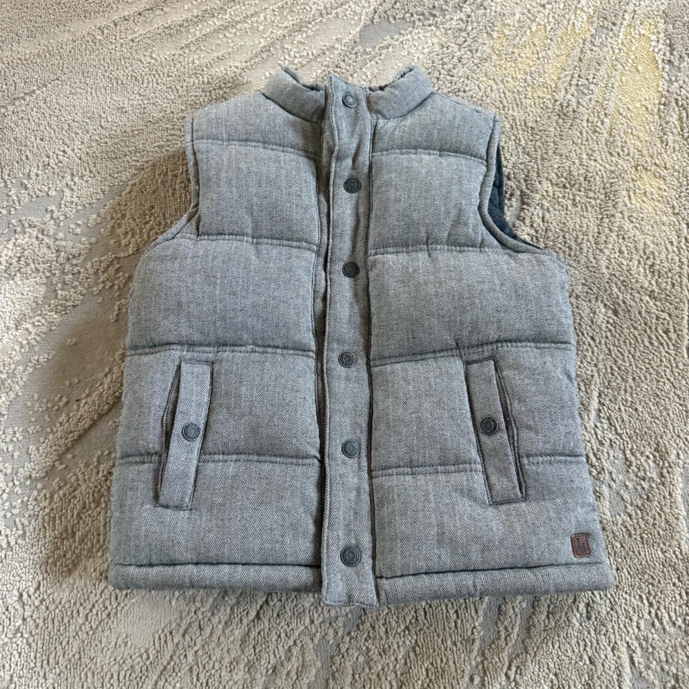 Janie and Jack Herringbone Puffer Vest gray white cotton snap buttons boys 5
